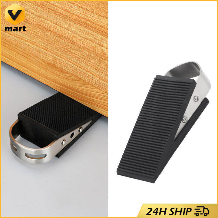Rubber Stainless Steel Door Stopper Stop Door Block Wedge BlackHeavy