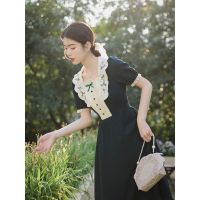 Spot parcel post Tea Break French Style R Gentle Preppy Style Younger er Pan Collar Plaid Dress Waist Slimming Fairy Long Skirt