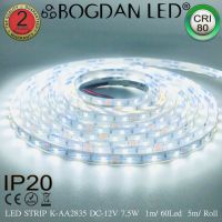 LED STRIP, K-AA2835-60-6500K IP20 DC12V ไฟริบบิ้นแอลอีดี 60LED/1เมตร 7.5W/1เมตร ยี่ห้อ BOGDAN LED แอลอีดีไฟเส้น 300LED/5เมตร 37.5W/5เมตร