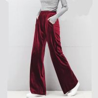 Winter velvet trousersKorean fashion women Autunm high waist streewear velour pantsblack brown gray pants