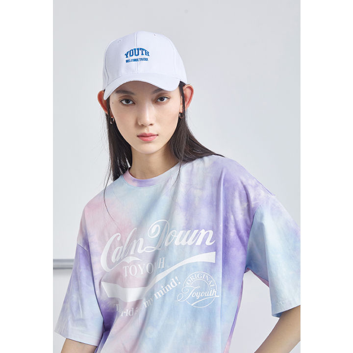 toyouth-women-tees-summer-short-sleeve-round-neck-loose-t-shirt-letters-print-tie-dye-fashion-personality-tops