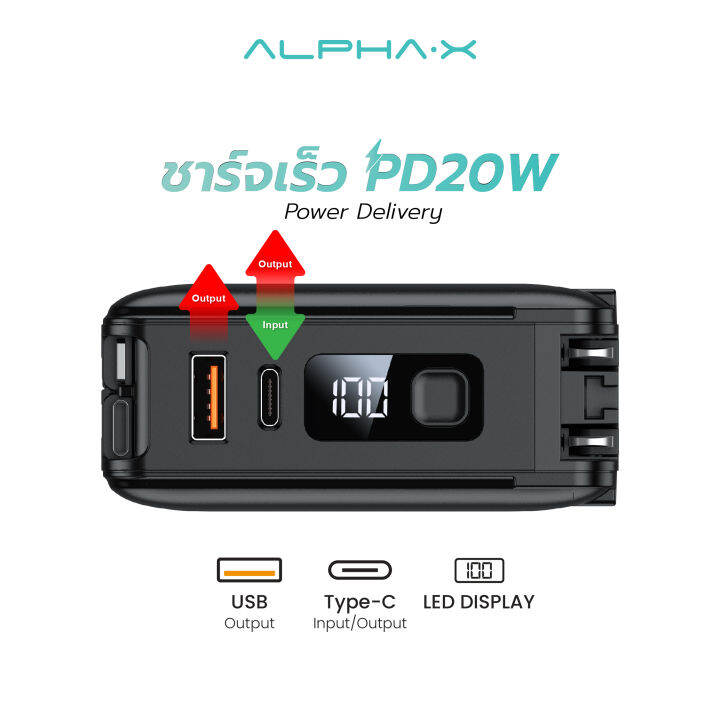 สินค้าใหม่-alpha-x-alpc-10pd-int-powerbank-10000mah-adapter-fast-charging-อะแดปเตอร์เดินทางอเนกประสงค์-qc-3-0-pd20w-พาวเวอร์แบงค์ชาร์จเร็ว-ประกันสินค้า-1-ปี