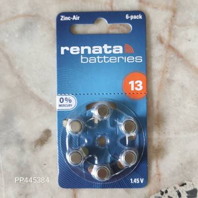 ถ่านหูฟัง ถ่านเครื่องช่วยฟัง ยี่ห้อ renata เบอร์ 13 (PR48) 1.45 V  1 แพค มี 6 ก้อนหมดอายุ 2026-01