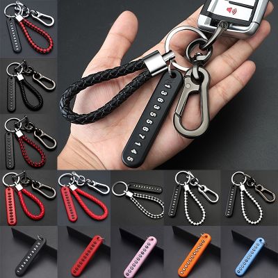 Keychain with Anti-Lost Phone Number Card Car Key Pendant Split Rings Keyring Auto Vehicle Keychain Accessories Gift for Husband