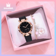 SHAARMS 2PCS Đồng hồ nữ + Sakura Bracelet Starry Sky Watch Quartz Đồng hồ