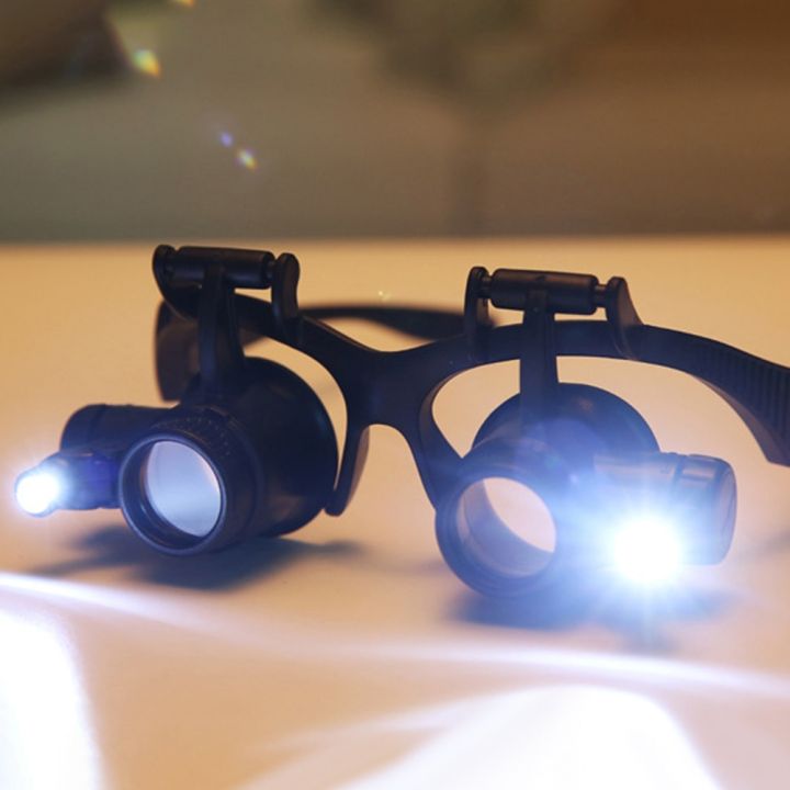 แว่นขยายแบบคาดศีรษะพร้อมแว่นขยายปรับได้ไฟ-led-สองดวงเครื่องประดับกล้องส่องทางไกลเหมาะสำหรับแว่นขยาย