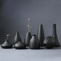 Black Ceramic Small Vase Home Decoration Crafts Tabletop Ornament Simplicity Japanese-style Decoration