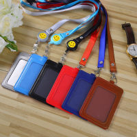 Women Men Pu Leather ID Credit Bank Card Holder Students Bus Card Case Lanyard Male Visit Door Identity Badge Cards Cover