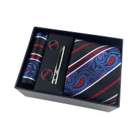 HUISHI Dark Blue Mens Tie Paisley Necktie Pocket Square Cufflinks Gift Box Set Luxury Neck Tie For Mens Male Party Wedding Tie