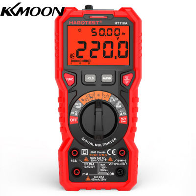 KKmoon HT118A มัลติมิเตอร์แบบดิจิทัลช่วงอัตโนมัติ6000นับ True RMS AC/DC ความต้านทานกระแสแรงดันไฟฟ้า Capacitance ความถี่ทดสอบ NCV ไดโอด LCD ไฟฉายแบ็คไลท์