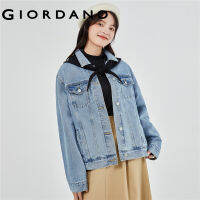 GIORDANO Women Jackets Turn-Down Collar Multi-Pocket Denim Jackets Metal Buttons Fashion Casual Loose Denim Jackets 13373001