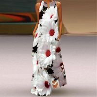 COD DSTGRTYTRUYUY Women Dresses Summer 2022 Sezy V Neck Floral Print Boho Beach Long Dress WomanSleeveless A Line Maxi Dress Elegant Sundress Robe