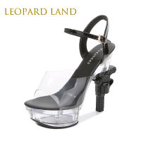 LEOPARD LAND รองเท้าแตะของผู้หญิงคริสตัลสตรีฤดูร้อนไนท์คลับรองเท้าเซ็กซี่10314ชุด14เซนติเมตรส้น4เซนติเมตรแพลตฟอร์ม LFD