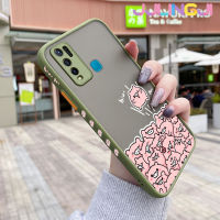 Jjlingji เคสสำหรับ VIVO Y30 Y30i Y50การ์ตูนหมูน่ารักมีน้ำค้างแข็งโปร่งใสบางขอบสี่เหลี่ยมแข็งรูปแบบกันกระแทกปลอกซิลิโคนคลุมทั้งหมดเคสนิ่มป้องกัน