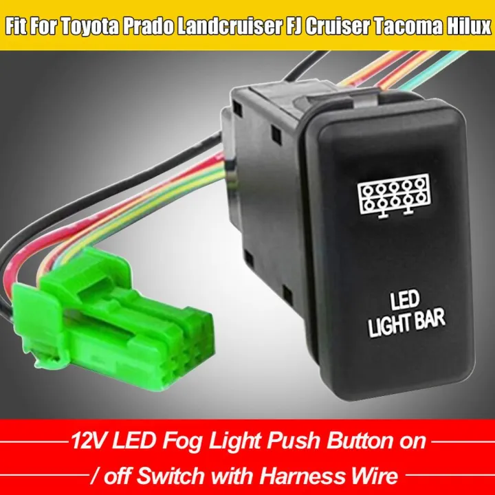 12V Led Fog Lights Push Button On/Off Switch With Harness Wire Fit For