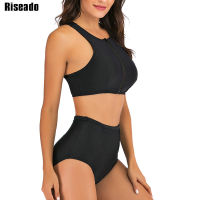 Riseado Sport Swimwear Women 2021 High Waisted Two-piece Swimsuits Black Bikinis Zipper Biquini Female Bathing Suit Summer Beach