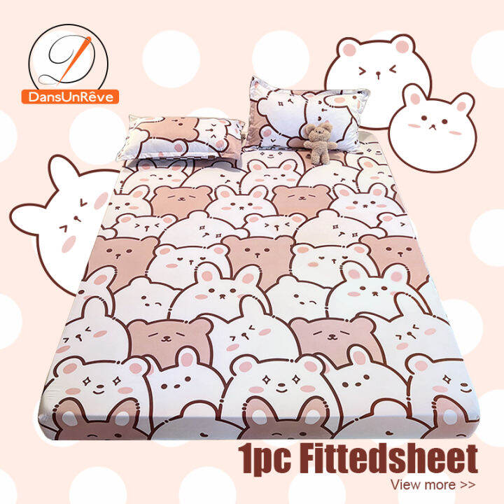 Dansunreve Fitted Bedsheet Garterized Edge Lovely Brown Bears Bed Sheet