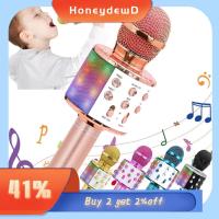 HONEYDEWD ลำโพงไมค์ไมโครโฟน เคทีวี KTV ผู้เล่น ไฟแอลอีดี ลำโพงบลูทูธ ไมโครโฟนคาราโอเกะไร้สาย มือถือแบบมือถือ