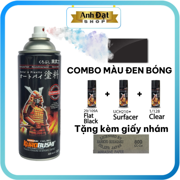 COMBO-SƠN SAMURAI] Màu đen bóng 109, sơn lót UCH210, sơn bóng 128 ...