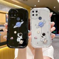 สำหรับ Realme C25S C12 C25 7i Narzo 20 30A เคสดีไซน์ใหม่สีดำลายการ์ตูนนักบินอวกาศดาวเคราะห์เคสโทรศัพท์แบบใสซิลิโคนป้องกันการตกแบบนิ่ม