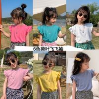 2022 New Style Childrens Clothing hot Korean T-Shirt 2022 Summer Girl Baby Solid Color Sweet Top Flying Sleeve Girls Short-Sleeved T-0614