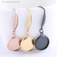 10pcs Rose Gold Stainless Steel Dangle Earring Base Blanks Fit 12mm Cabochon Setting Trays Diy Ear Wire Hooks Findings