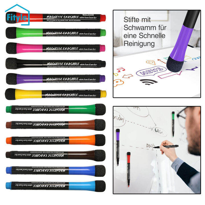 Fityle 12 Colors Dry Erase Mirror Markers White Board Maker Pens for