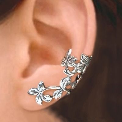 [COD] Cao Shi and style retro hollow copper electroplating ear clip leaves no pierced bone female earrings