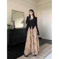 COD Advanced New Chinese style ribbon top + Ink style high waist long pants skirt womens summer new fashion suit