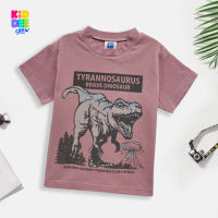 KiddeeCrew เสื้อเด็กแขนสั้น ลายไดโนเสาร์ชมพูเข้ม short sleeve boy shirt dark pink dinosaur pattern เหมาะสำหรับอายุ 1-12 ปี