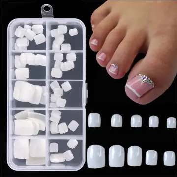Amazon.com: Press on toenails for women, ANYOS short french tip fake toe  nails, solid square press on toes nails,24 pcs glue on toe nail press ons  with 2 pack 48pcs jelly stickers