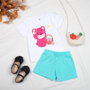 Homewear 4 ways cotton short-sleeve set baby girl Sapphire printed T-shirt