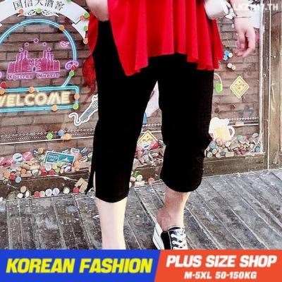 Plus size เสื้อผ้าสาวอวบ❤ กางเกงขาสั้นสาวอวบ ไซส์ใหญ่ ผู้หญิง กางเกงขาสั้นเอวสูง ทรงหลวม แยก สีดำ ฤดูร้อน สไตล์เกาหลีแฟชั่น V728
