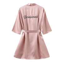 Wedding Party Bride Robe With Embroidery Black Gold Letters Kimono Satin Pajamas Bridesmaid Rose Gold Robe Pink Bathrobe