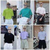 【5 Color】2021 summer Korean style Plain Tshirt small stand-up collar loose five-point sleeve T-shirt for men