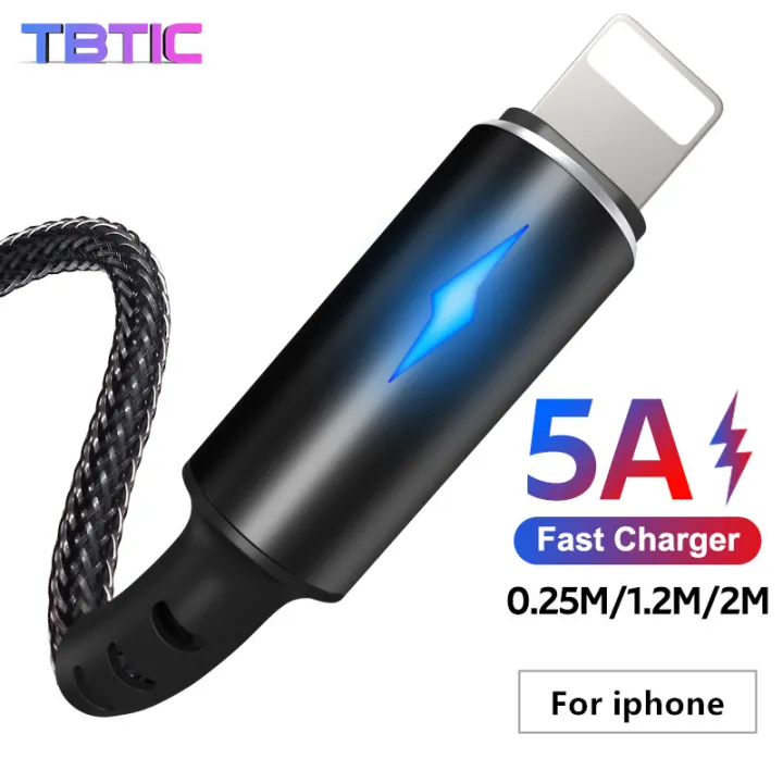 5A Nylon Fast Charging Cable LED Lighting Cable&Data Transmission Lightning Cable For Iphone 6 7 8s X 12 11 Pro Max Ipad Xr XsMax