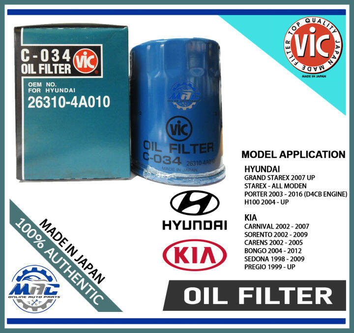 VIC C034 Oil Filter for Hyundai Grand Starex , Porter , Kia Carnival