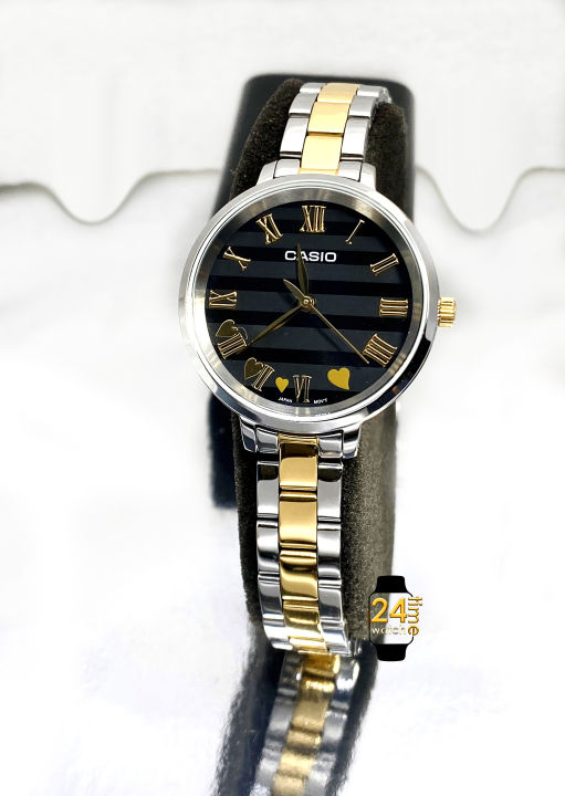casioผู้หญิงแท้-นาฬิกาcasio-คาสิโอ-นาฬิกาแบรนด์เนมเลขโรมัน-สายสีทูโทนเงินกับทอง-นาฬิกาข้อมือแท้เท่านั้น-พร้อมประกัน