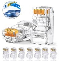 Network Cable Modular Plug RJ-45 Cat5e Ethernet Cable Crimp Connectors Unshielded 8Pin Modular Utp for PC Adapters Crystal Heads