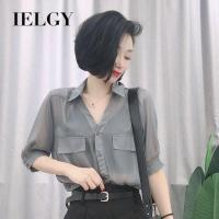 IELGY เสื้อแฟชั่นของผู้หญิงอารมณ์บางหลวมดีไซน์เข้ากับทุกชุดอินเทรนด์ Atasan Sifon