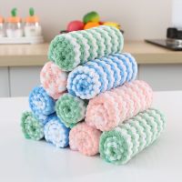 【hot】♦◄☇  5pcs Cationic rag thickened coral velvet wavy kitchen rainbow absorbent dishcloth non-stick oil scouring pad