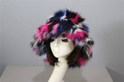 [hot]2022 Winter Thick Furry Rainbow Fisherman Hat Faux Fur Women Girl Fur Vacation Hat Winter Outdoor Earwarmer Casual Hats Hot Sale