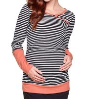 【cw】 European and American Maternity Clothes Striped round Neck Nursing Striped Top Mummy Casual All-Matching T T-shirt Top 8961 ！