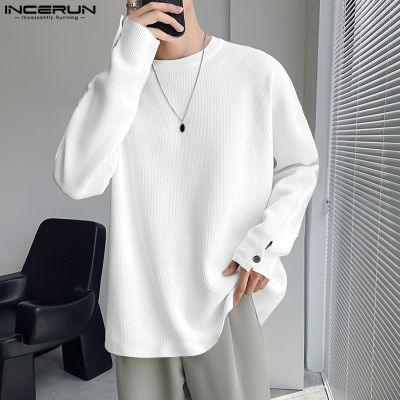 เสื้อสวมหัวจัมเปอร์แขนยาวสำหรับผู้ชาย INCERUN เสื้อเสื้อคลุมฮู้ดลายสามมิติลำลอง (สไตล์เกาหลี)