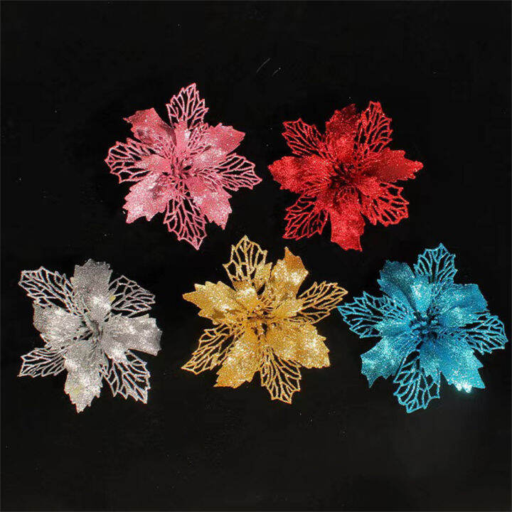 festive-flower-decorations-sparkling-party-table-decor-noel-home-decorations-christmas-table-setting-decor-red-glitter-powder-flower-heads