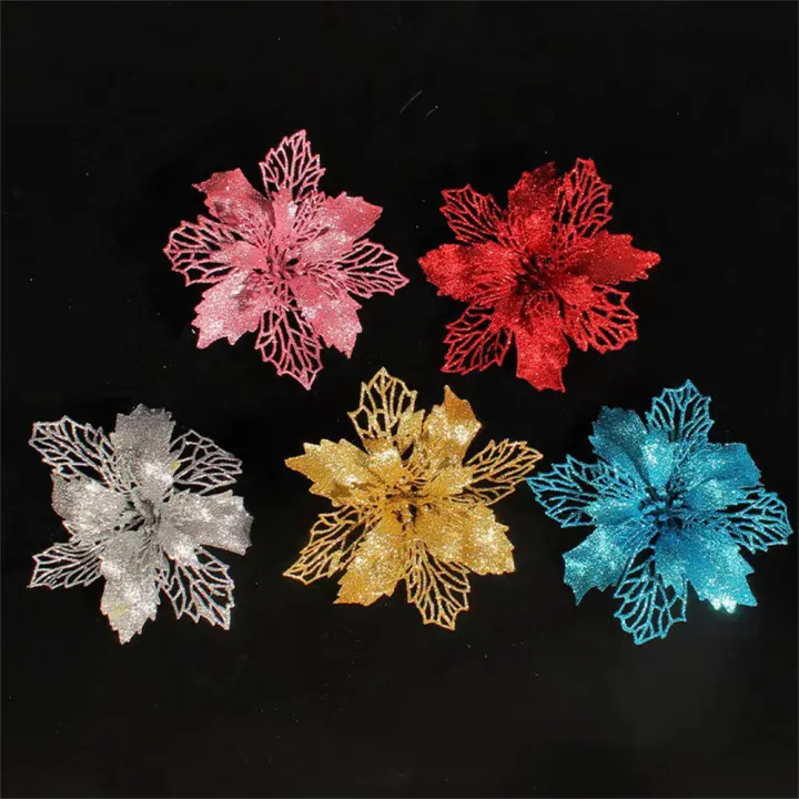 christmas-tree-ornaments-glittery-christmas-flowers-noel-home-decorations-christmas-table-setting-decor-red-glitter-powder-flower-heads