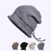 [Hana Clothing Store] ผู้หญิง Beanies อบอุ่นถักหมวกกองหมวก Drawstring ดัดผมขอบหญิงสตรีทแคชชวลหมวกหมวกหมวกฤดูหนาวสำหรับผู้หญิง