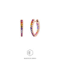 Maison de Jewels - Rainbow Marque Pave Hoop Earring ต่างหูเงิน โรสโกลด์ ดีไซน์ สีรุ้ง ต่างหูใส่ทุกวัน