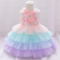 Rainbow Baby 1st Birthday Dresses for Girls Cute Newborn Infant Baptism Layered Dress Flower Toddler Kids Princess Party Gown