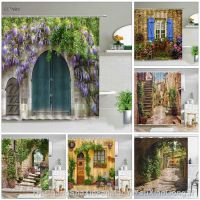 【hot】✌  Street Scenery Shower Curtain Old Door Rural Landscape Background Wall